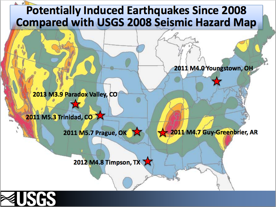 USGS map of induced earthquakes